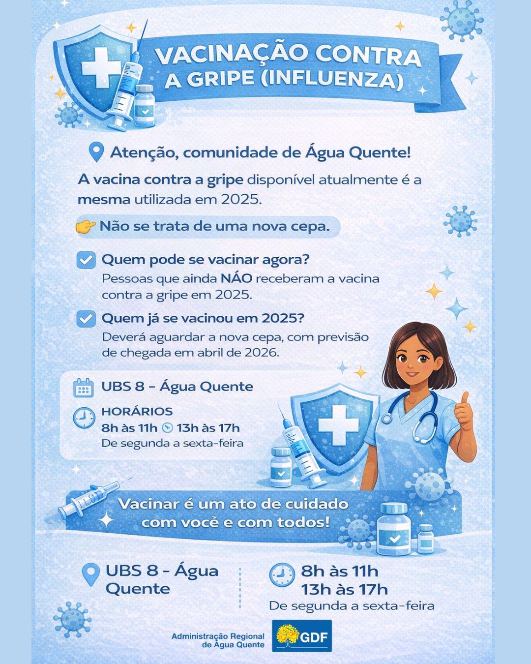 Gripe: UBS 8 de Água Quente mantém vacinação contra Influenza em 2026