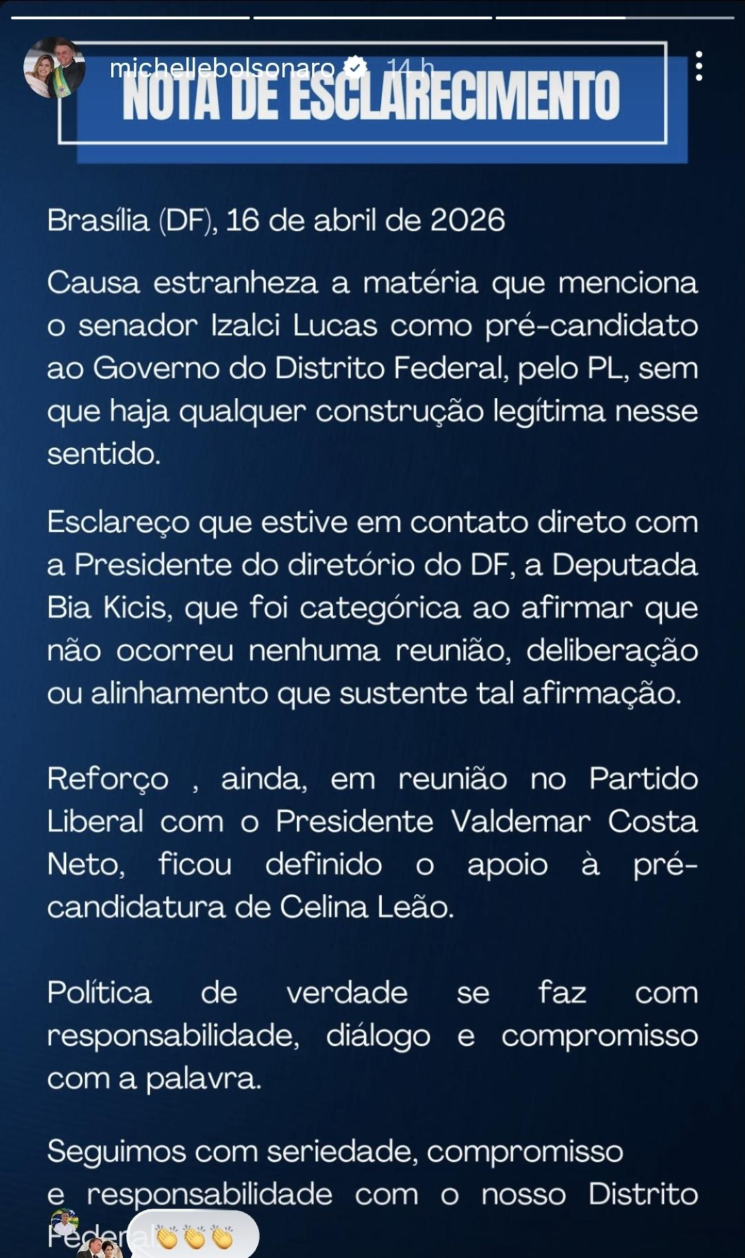 Nota Michele Bolsonaro