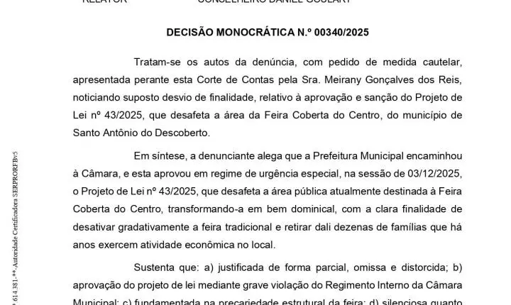 Representação ao MP relata indícios de irregularidades e omissão de receitas na gestão da Feira de Santo Antônio